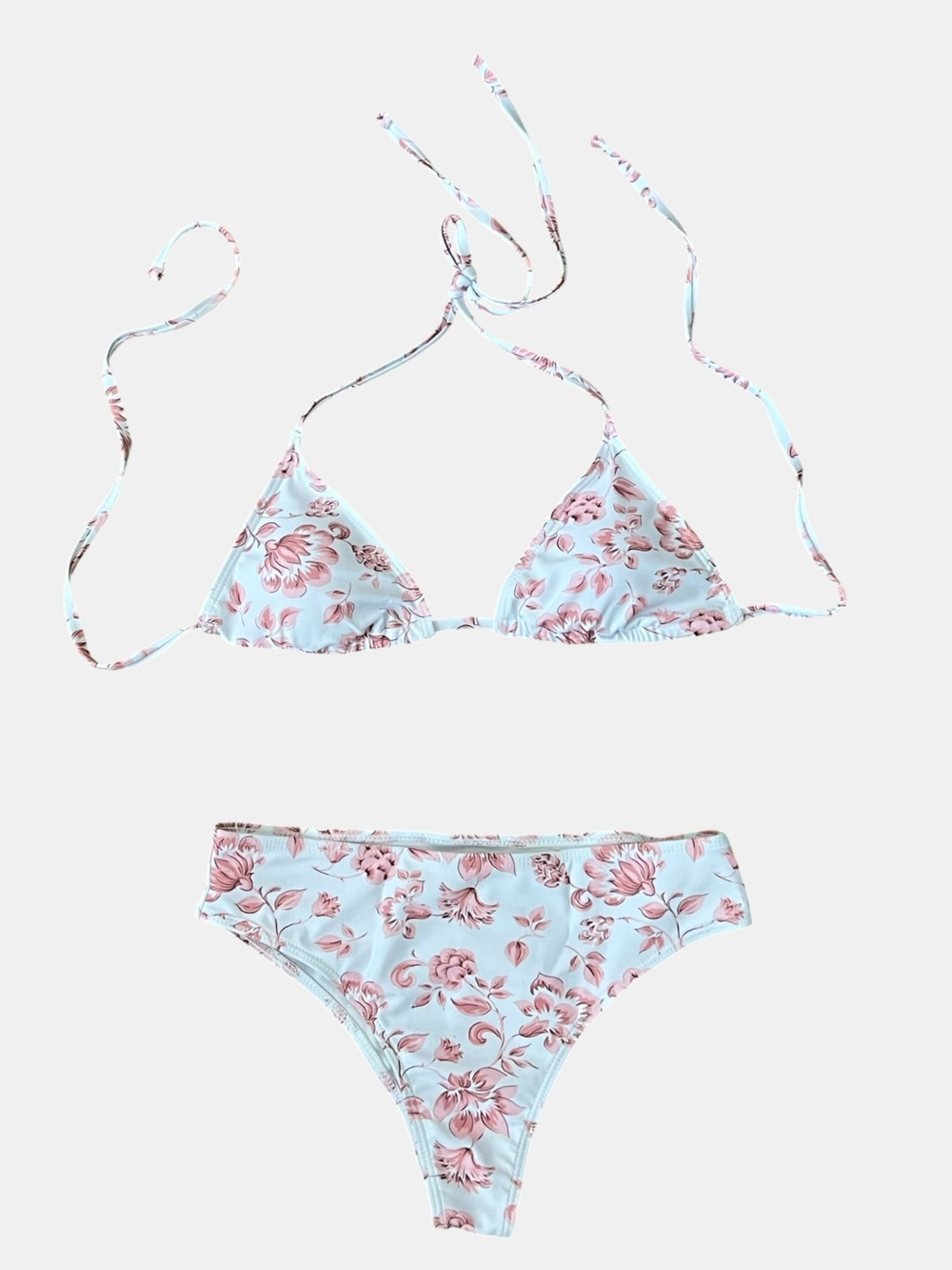 NWOT Floral Triangle Bikini Set in Soft Pink and White